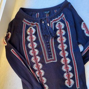 Tolani Navy Peasant Cotton Shirt